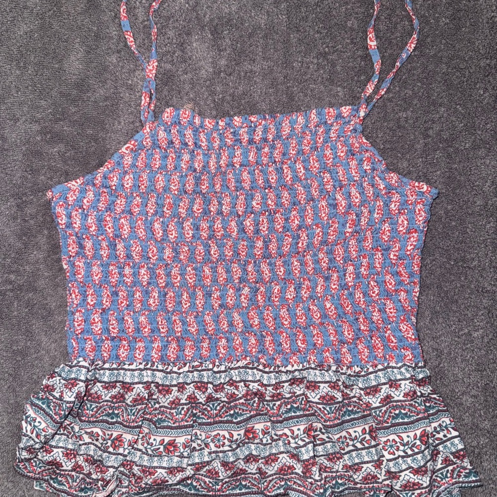 Angie Floral Smocked Camisole - Blue and Red